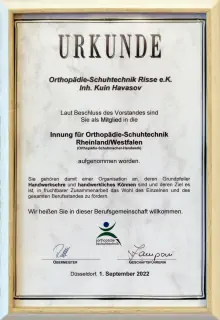 Innung fÜr Orthopdie Schuhtechik in Rheinland/Westfahlen Mitglied